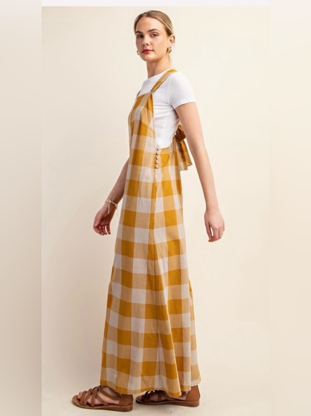 Mustard & Cream Gingham Maxi Pinafore Jumper